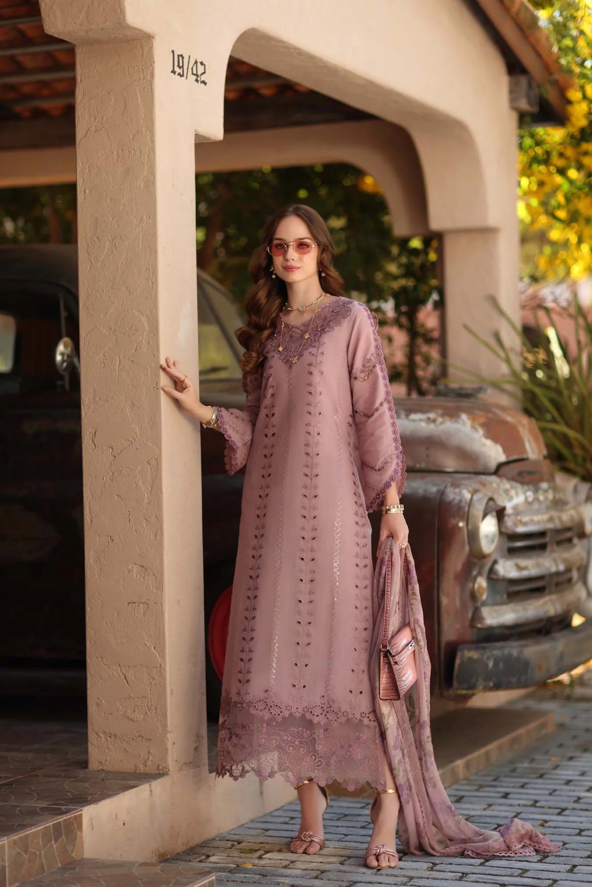 LAWN - NOOR BY SAADIA ASAD -  Chikankari  - D4 - A - DUSKY ROSE