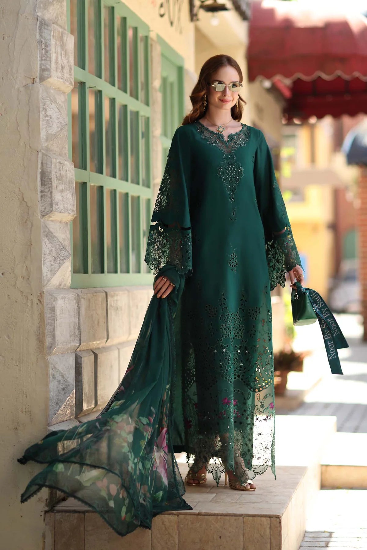 LAWN - NOOR BY SAADIA ASAD - Chikankari - D7 - B - EMERALD GREEN