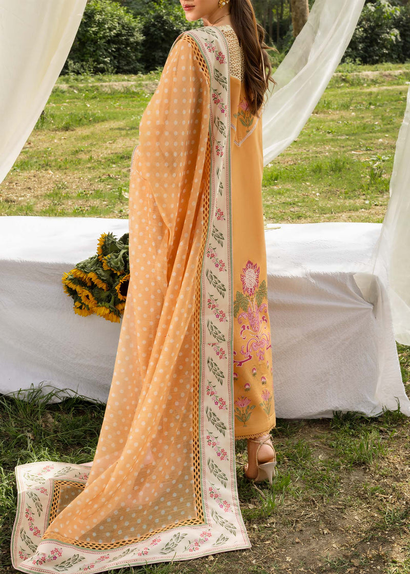 Woman wearing a traditional outfit with a floral saree in an outdoor setting.