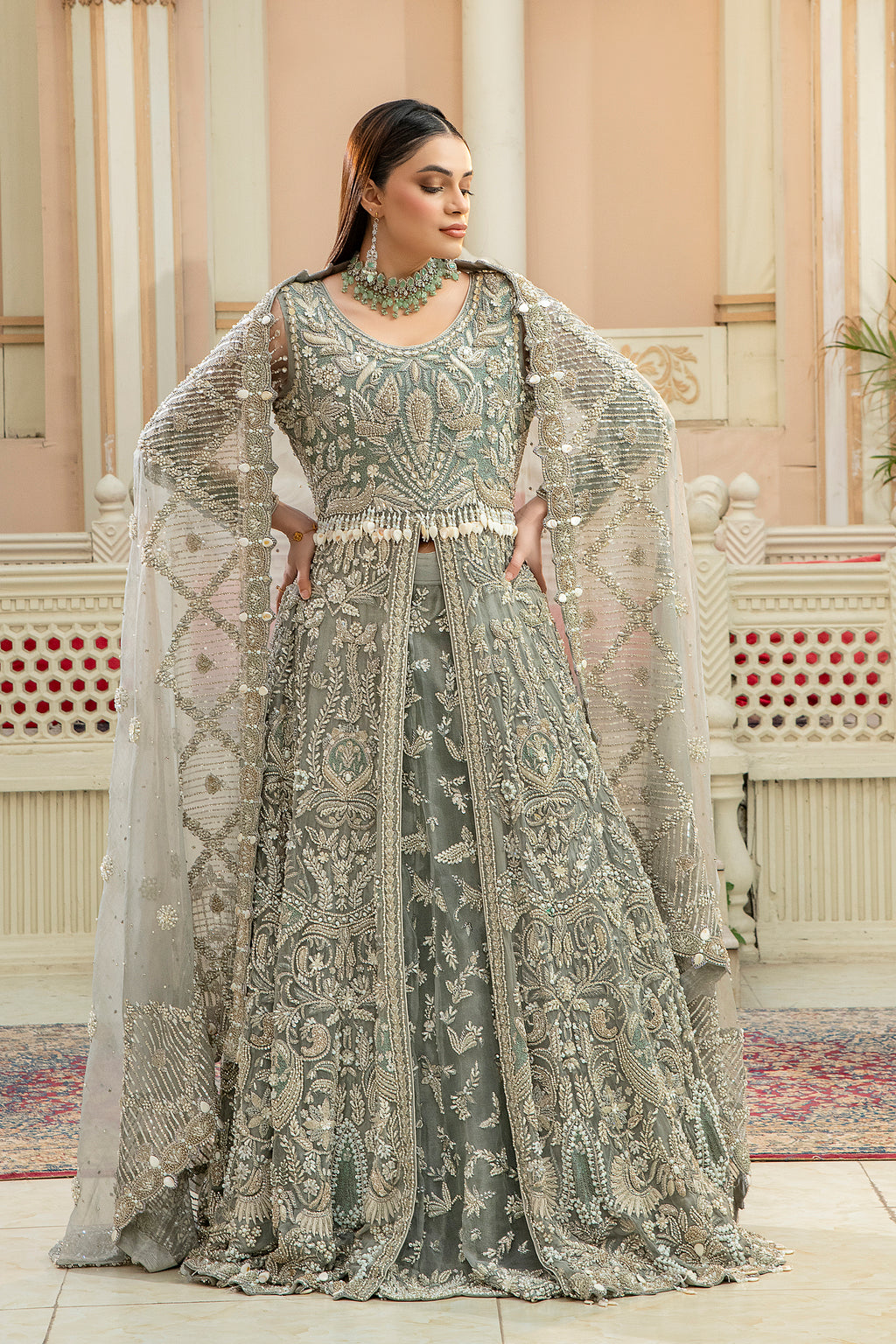 GRAY MAXI LEHNGA SET