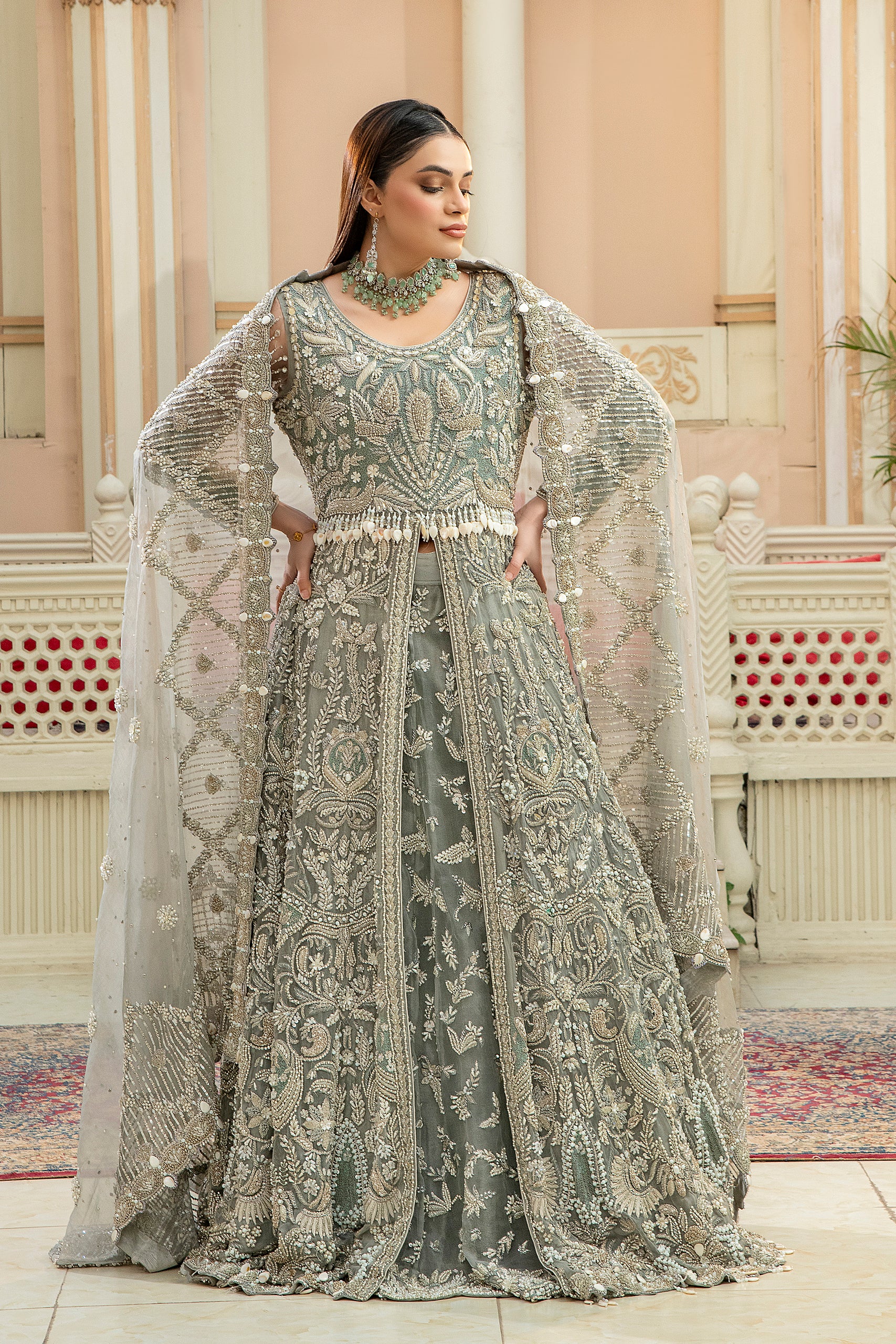 GRAY MAXI LEHNGA SET