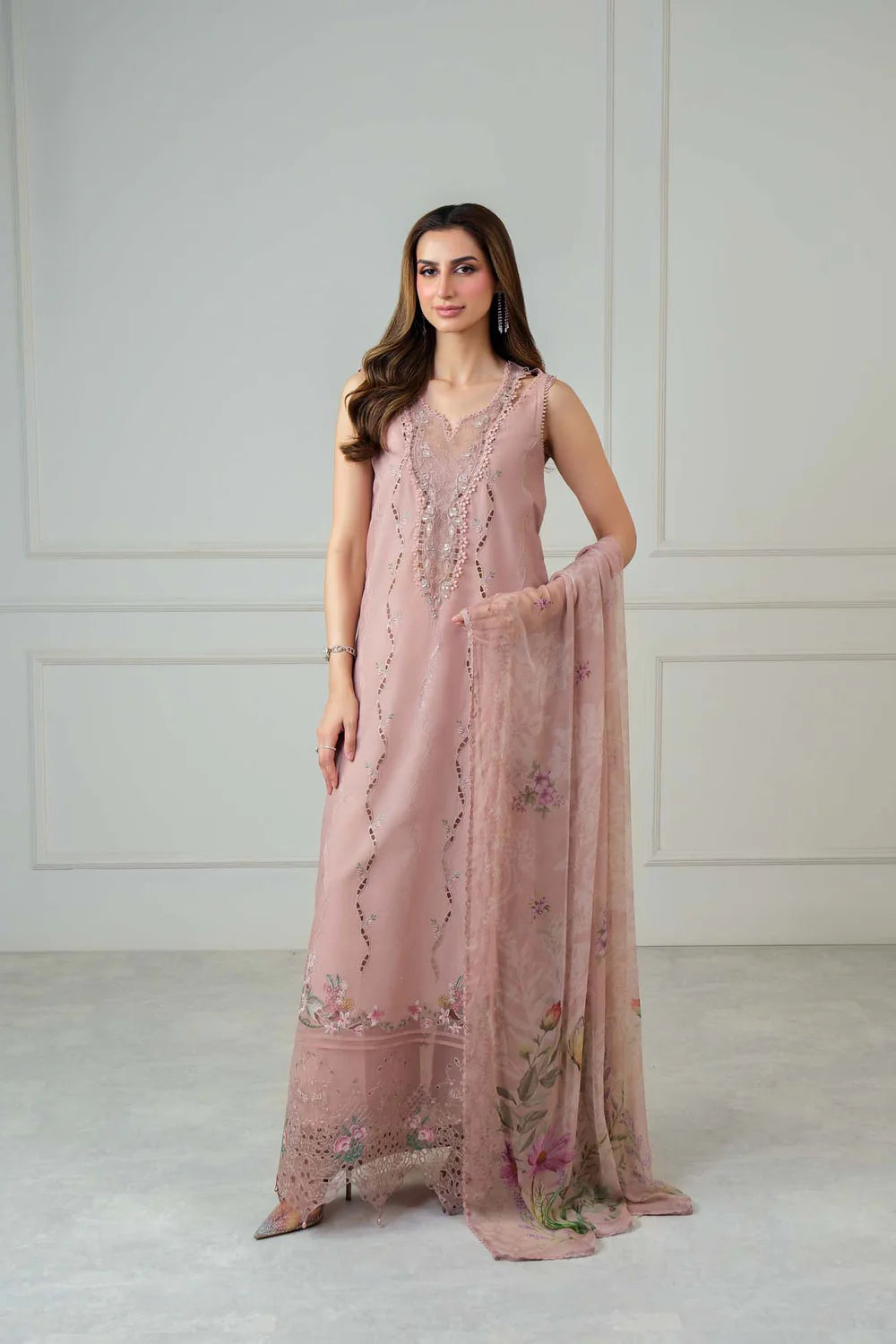 LAWN - NOOR BY SAADIA ASAD - Chikankari - D2 - A - POWDER ROSE BLUSH