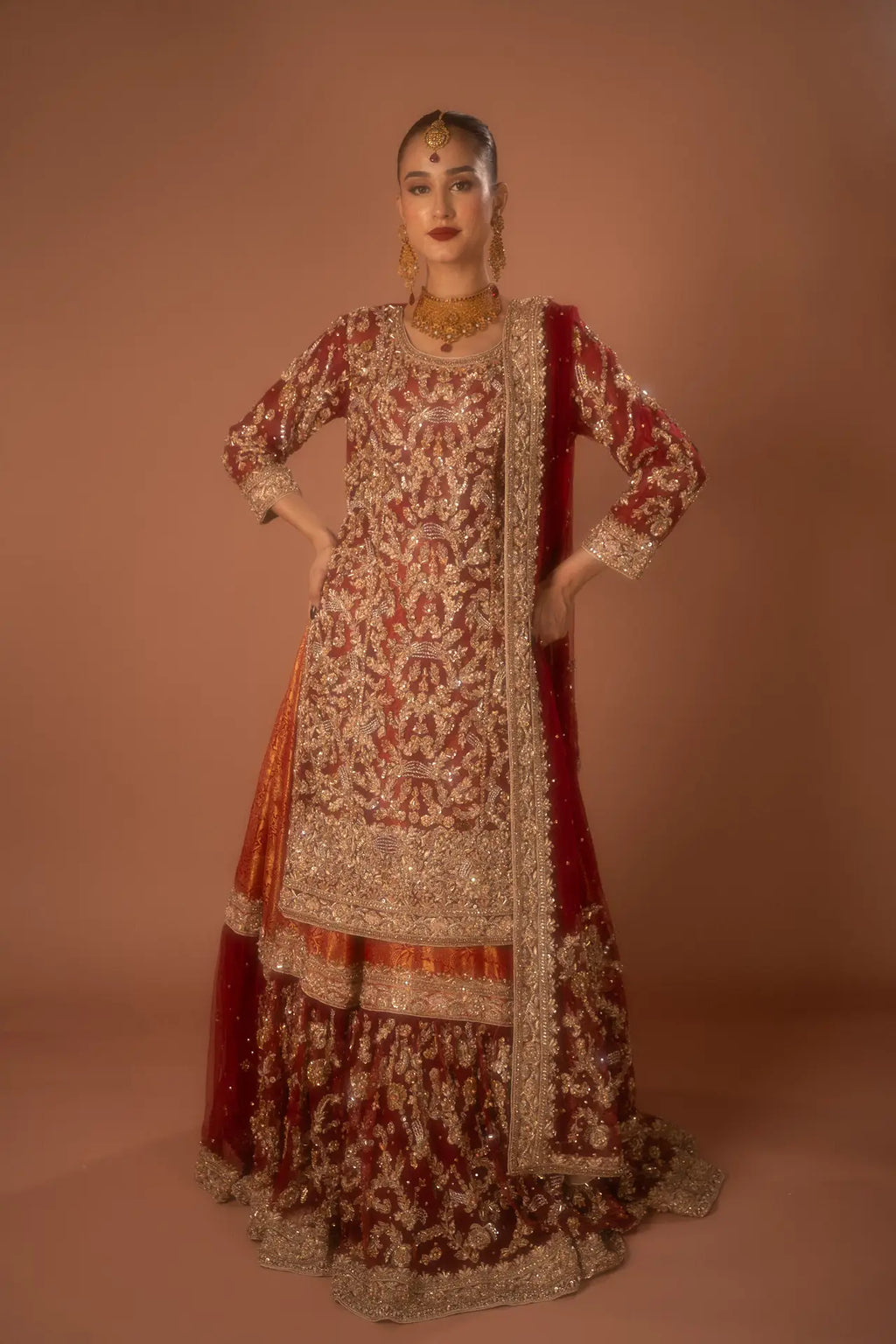 RED FARSHI LEHNGA SET