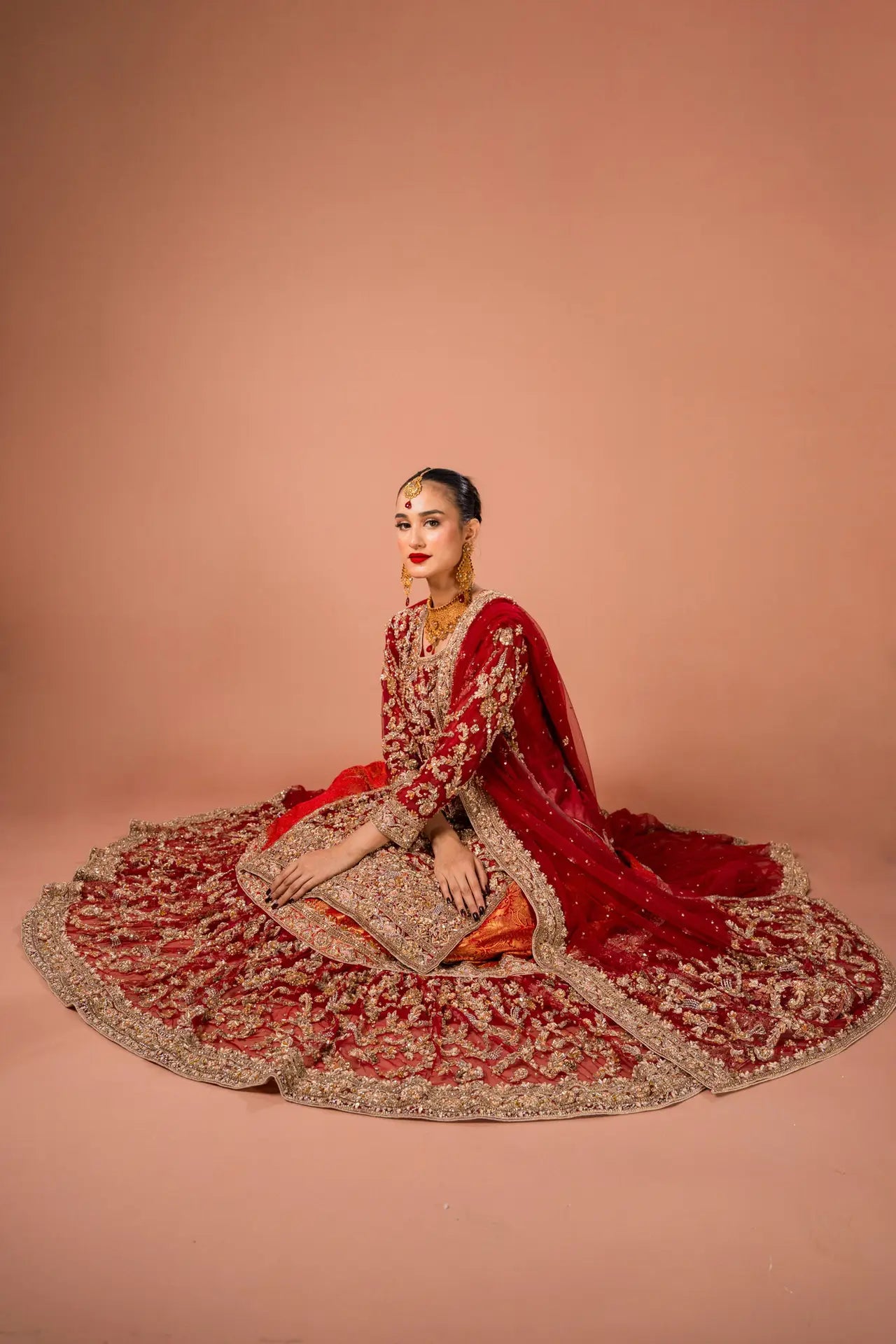 RED FARSHI LEHNGA SET