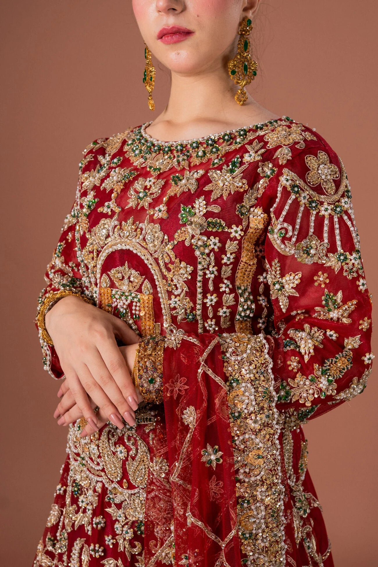 RED BLOUSE LEHNGA SET
