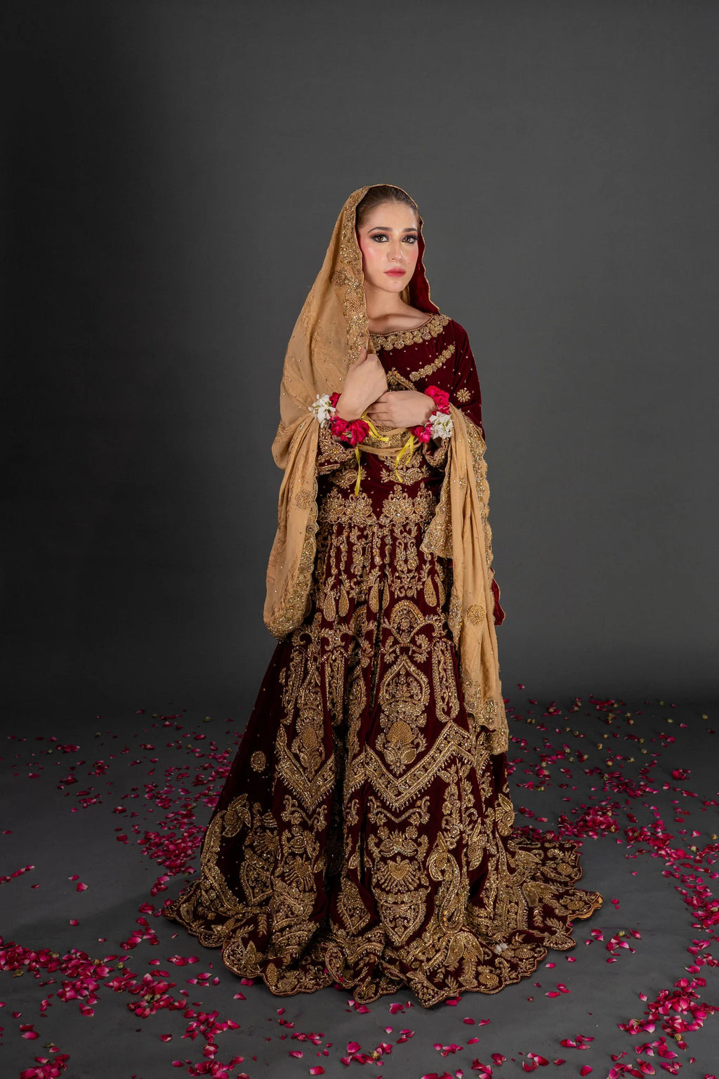 MAROON VELVET BLOUSE LEHNGA SET