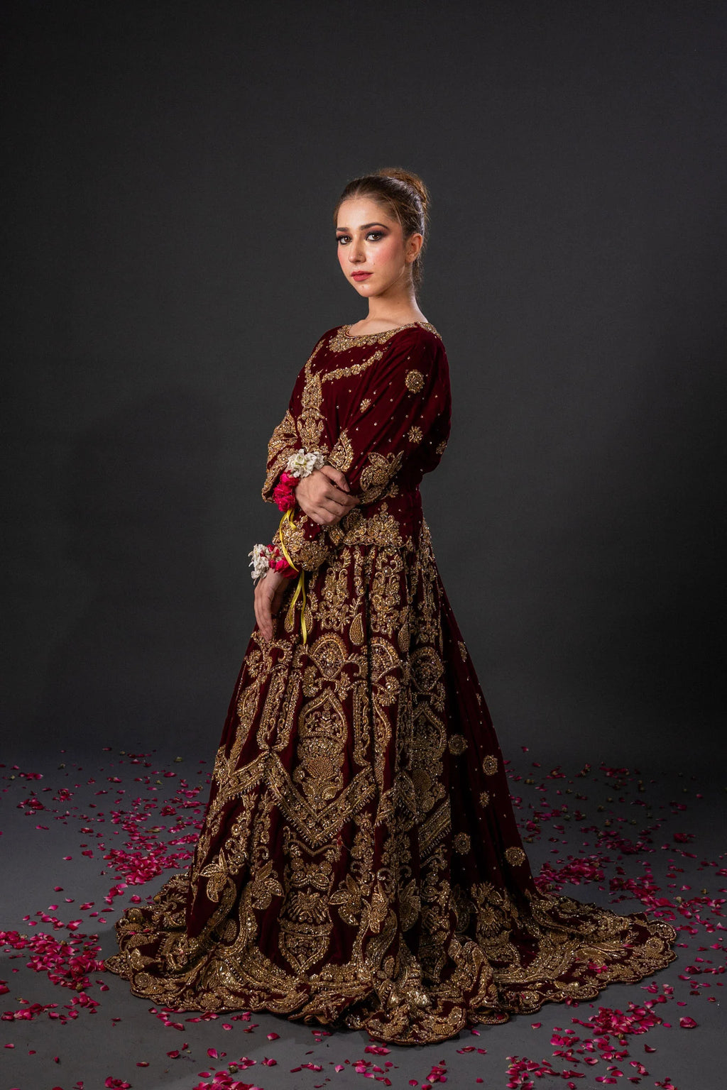 MAROON VELVET BLOUSE LEHNGA SET