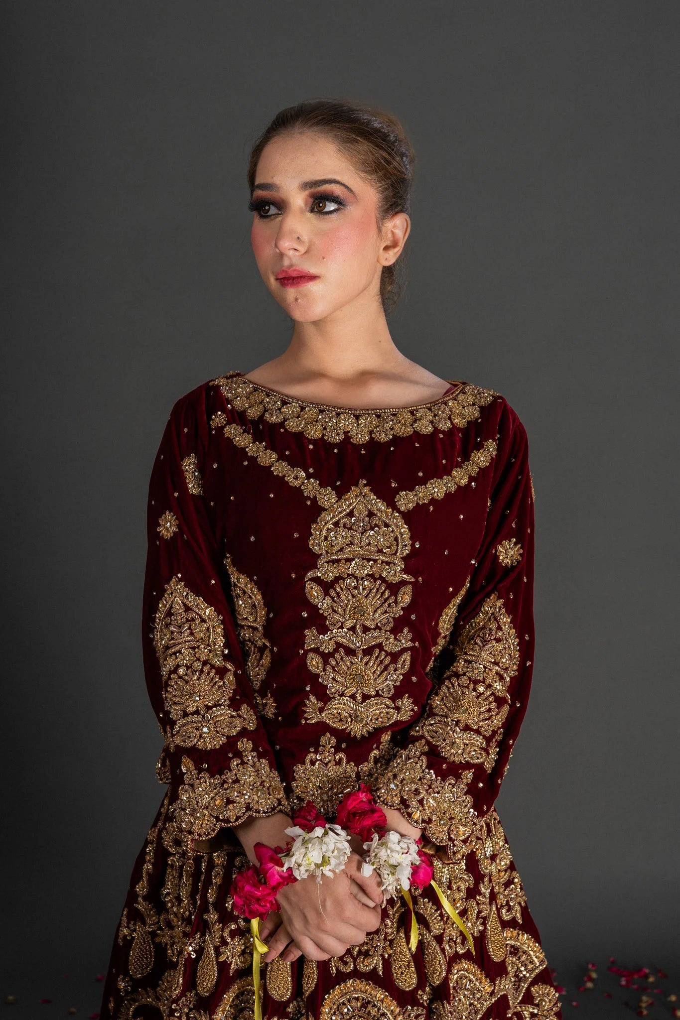 MAROON VELVET BLOUSE LEHNGA SET