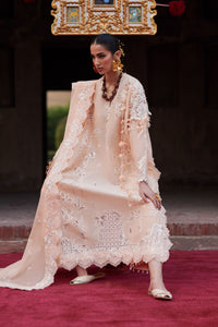 Woman in a traditional embroidered outfit on a red carpet