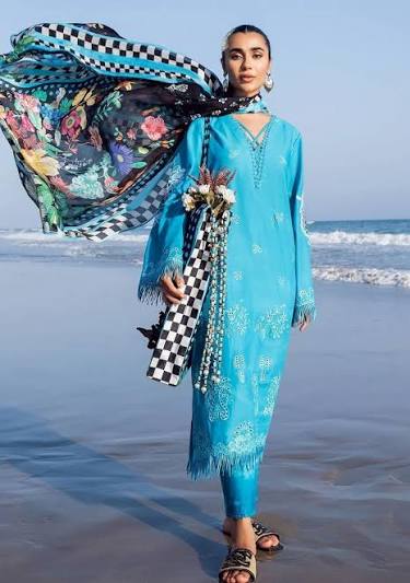 LAWN - SADAF FAWAD KHAN - SIRAA LAWN - MYSTIC SEA D-7 - (SALE)