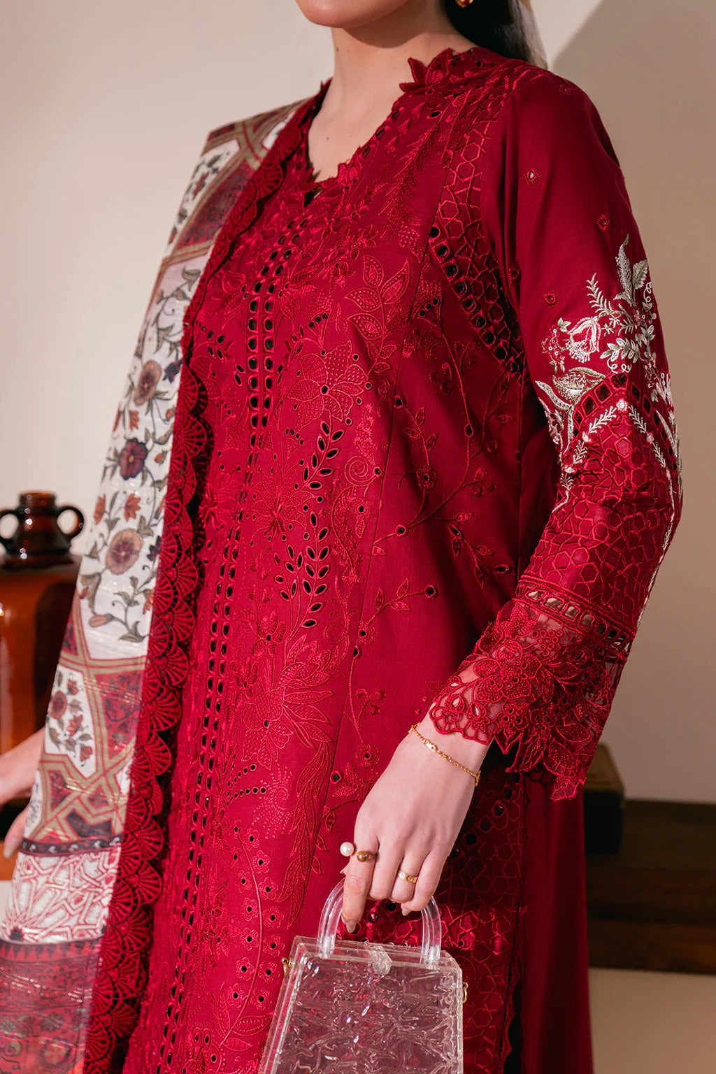 LAWN - NEESHAY - UNSTICHED - SCARLET