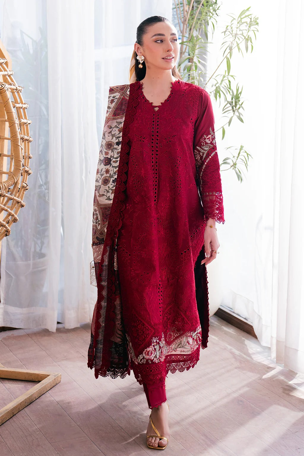 LAWN - NEESHAY - UNSTICHED - SCARLET