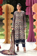 Woman in traditional outfit with decorative elements in a garden setting