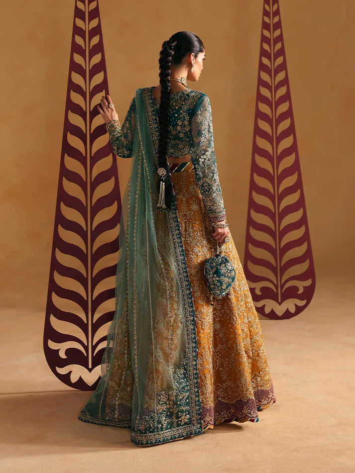 Woman in traditional outfit with a decorative background