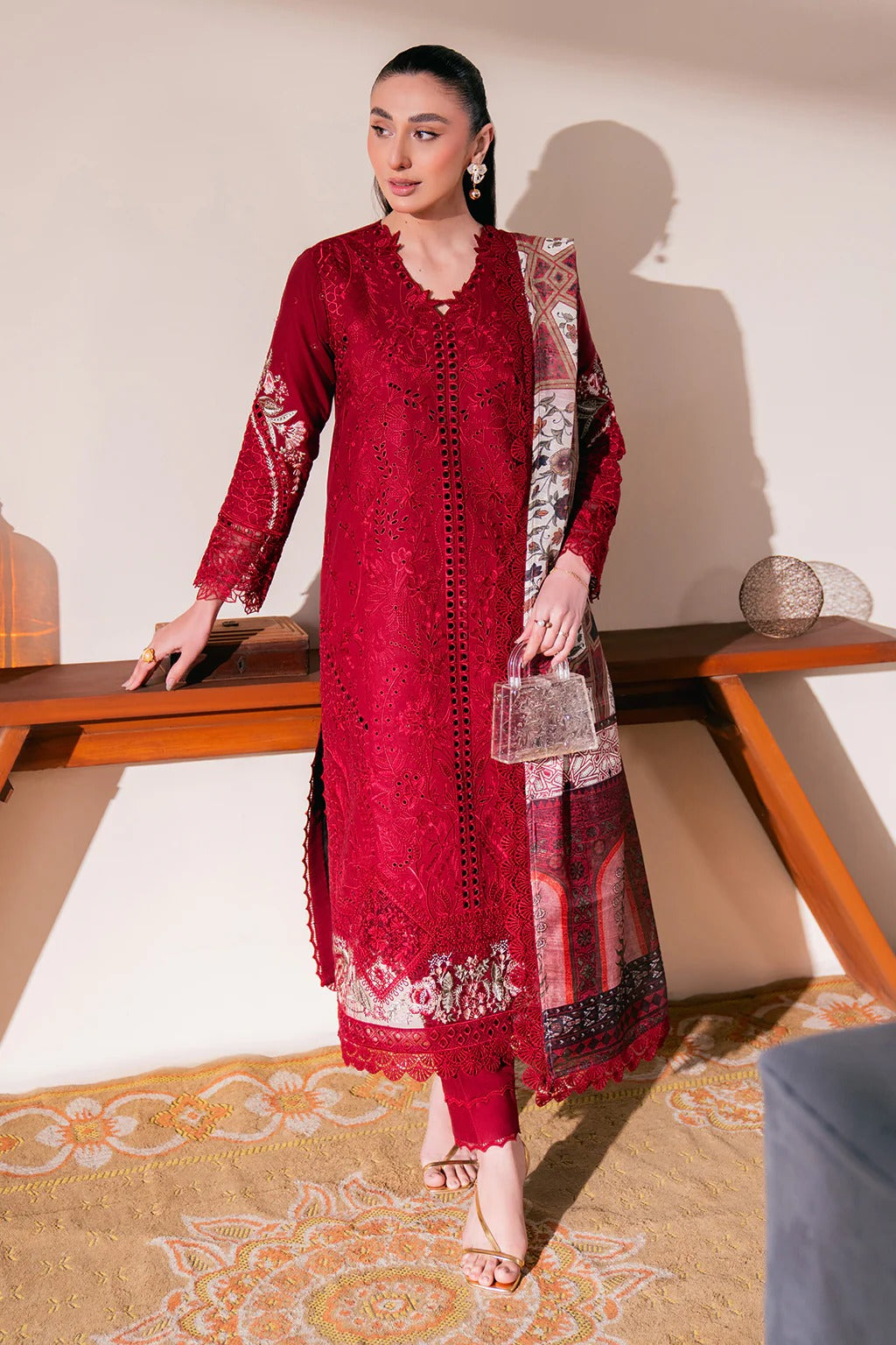 LAWN - NEESHAY - UNSTICHED - SCARLET
