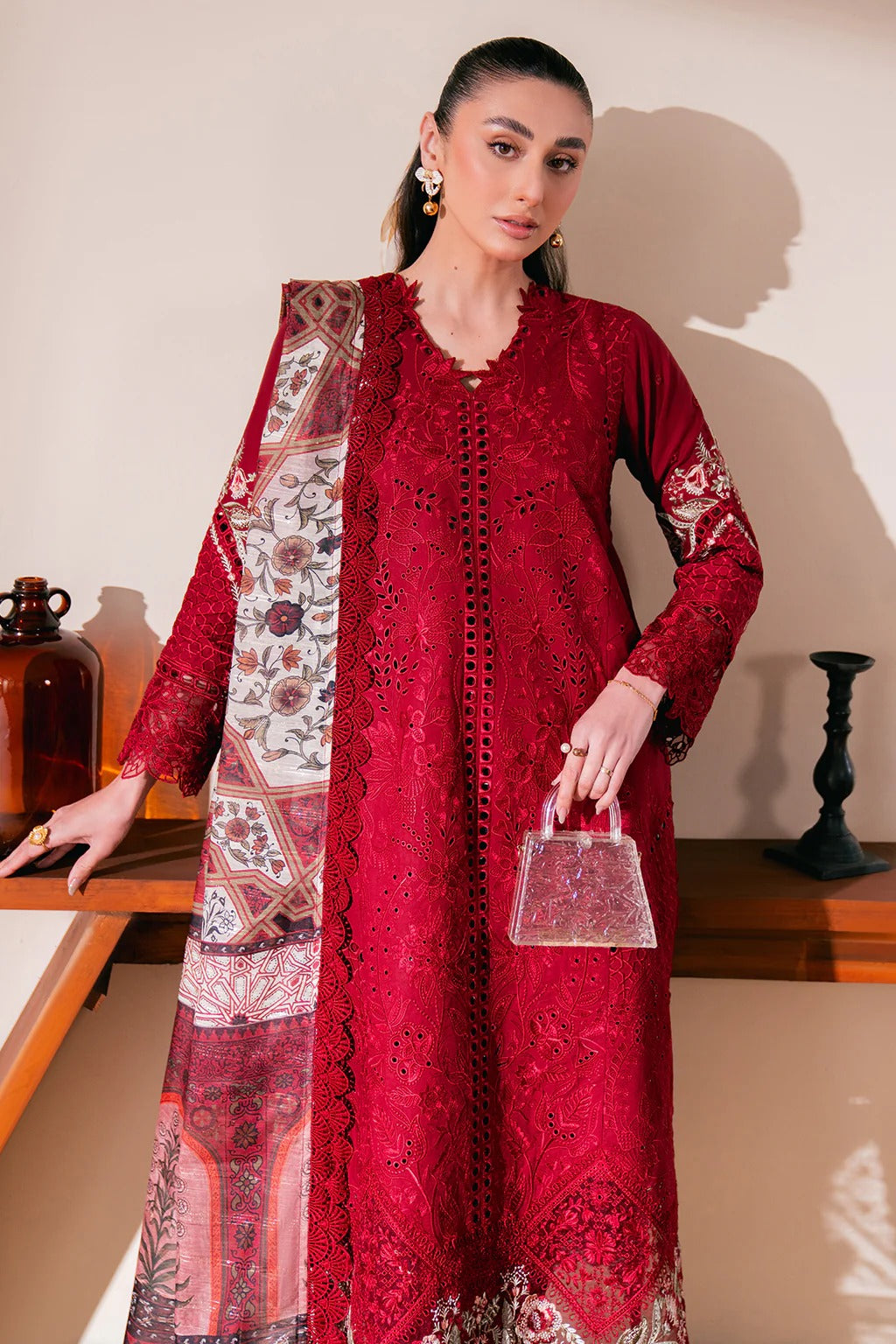 LAWN - NEESHAY - UNSTICHED - SCARLET