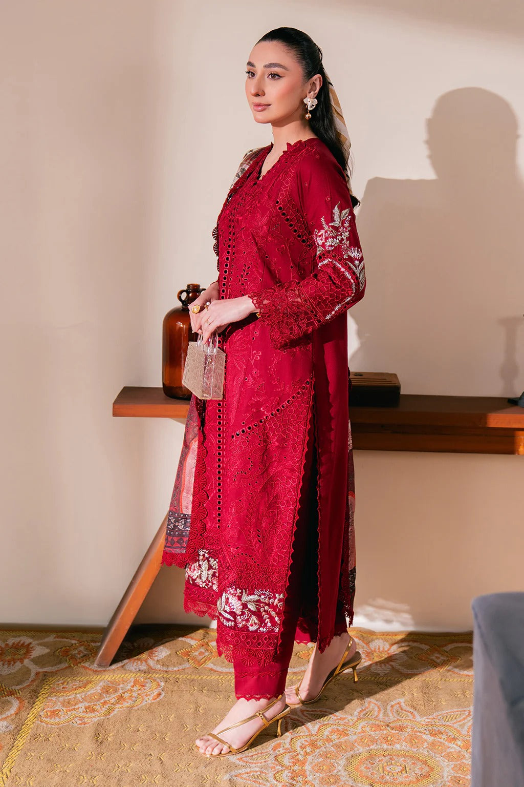 LAWN - NEESHAY - UNSTICHED - SCARLET
