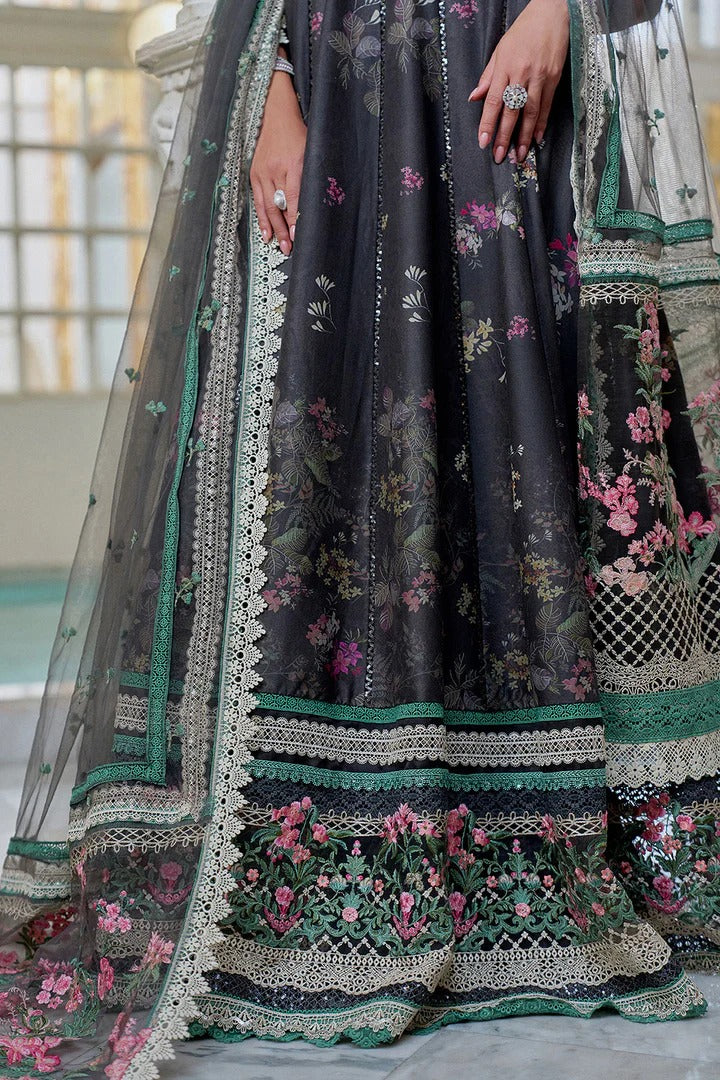 Traditional embroidered dress with floral patterns on a neutral background